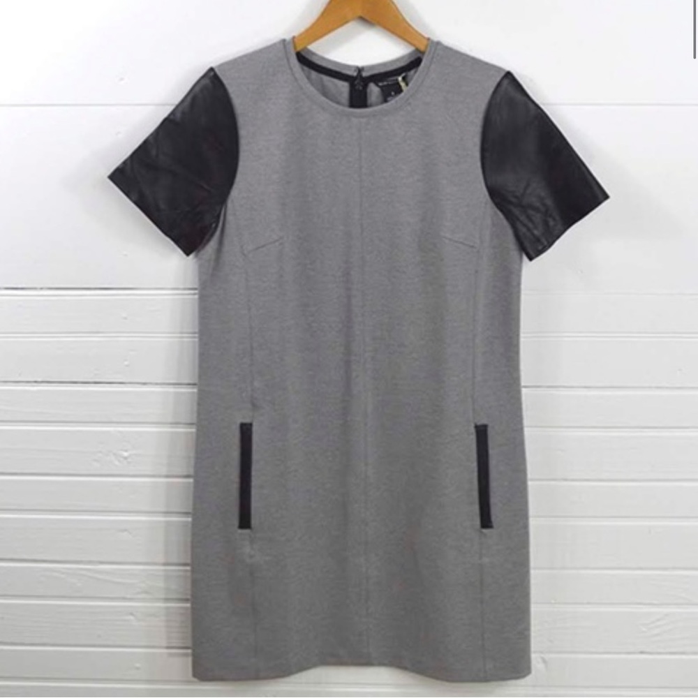 Club Monaco Cecilia Leather-Trim Shift Dress — Size 2 — Heather Gray